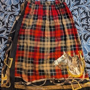 VTG Ali Miles Petite Chain Link Horse Plaid Red Knee Skirt  Rayon Pocket Size 12